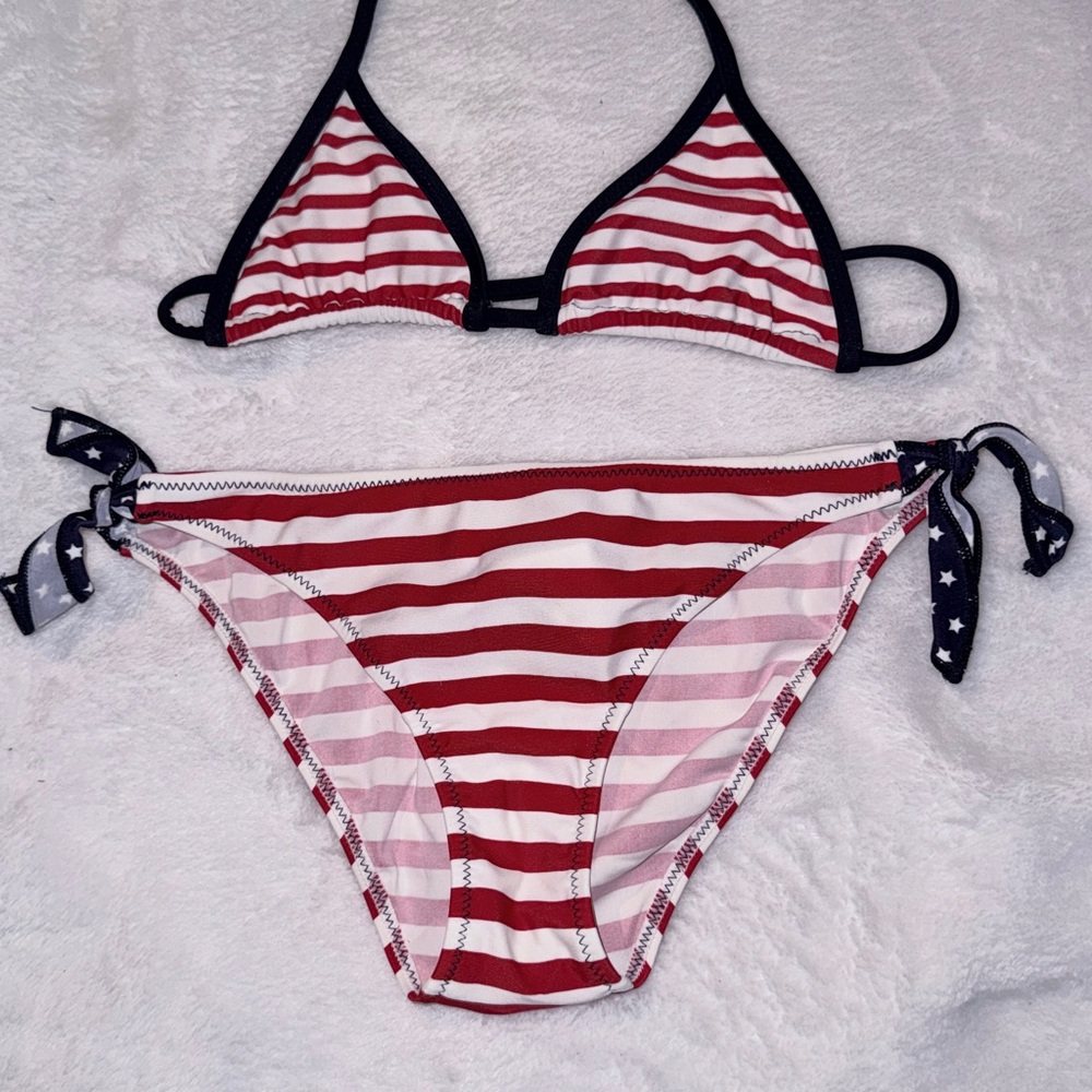 Striped Red and White Kids Bikini